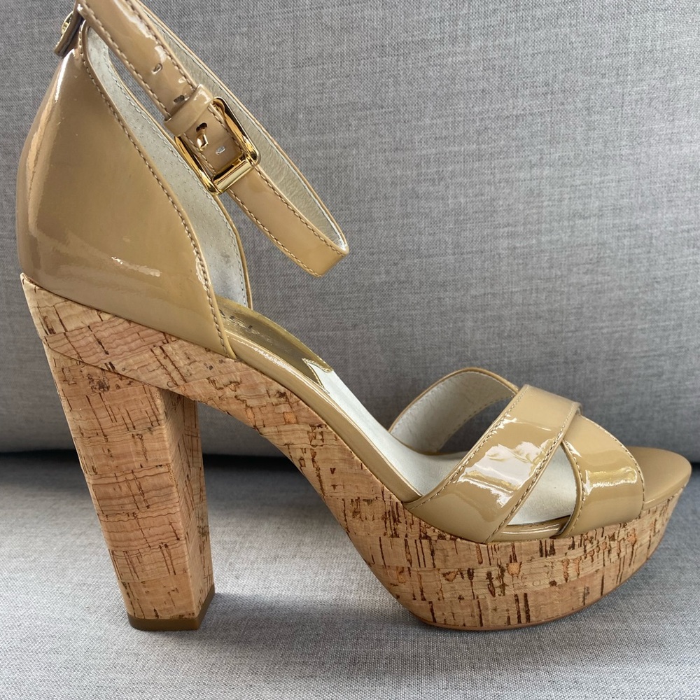 Michael Kors Nude Cork Bottom Platform Sandals, 7.5